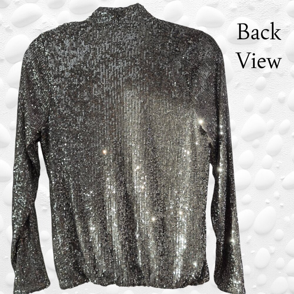 Gorgeous 'Rock & Shine" Reitmans Silver Sequin Crossover Top – XS/S – NWOT - Picture 2 of 10